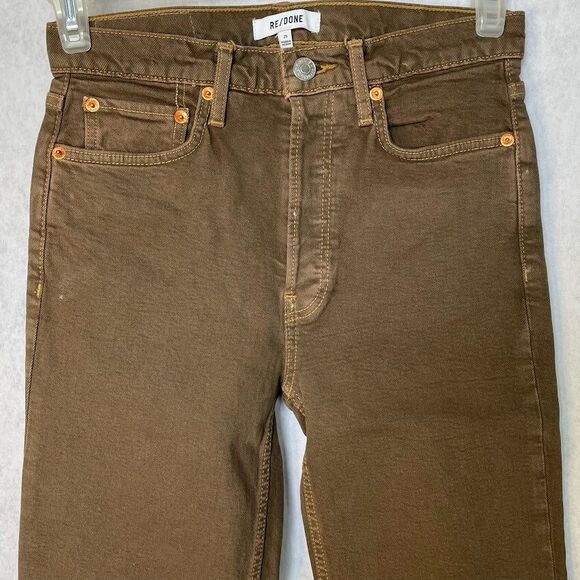 RE/DONE 70s Ultra High Rise Stove Pipe Jeans Womens Size 25 Brown Straight Leg - Picture 3 of 16